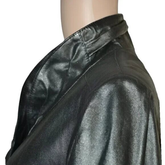 Gian Mori Designer Vintage 80s Black Leather Dress Duster Coat Jacket 40 M 6-8 - Picture 5 of 13